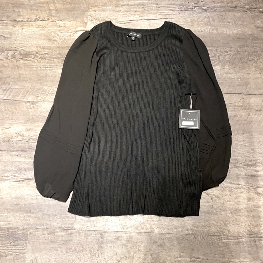 Perfect for holiday parties! Dia & Co Ryan Wylde Sheer Sleeve Sweater
